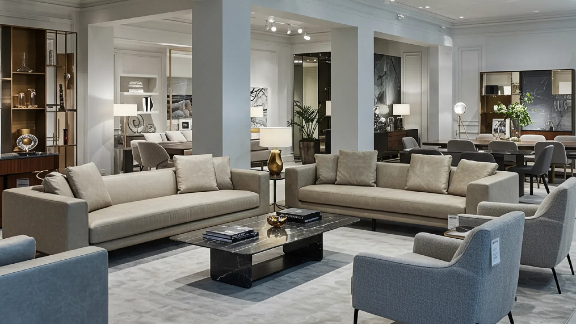 Spacious furniture showroom Spacious and bright furniture showroom with several lounge areas.