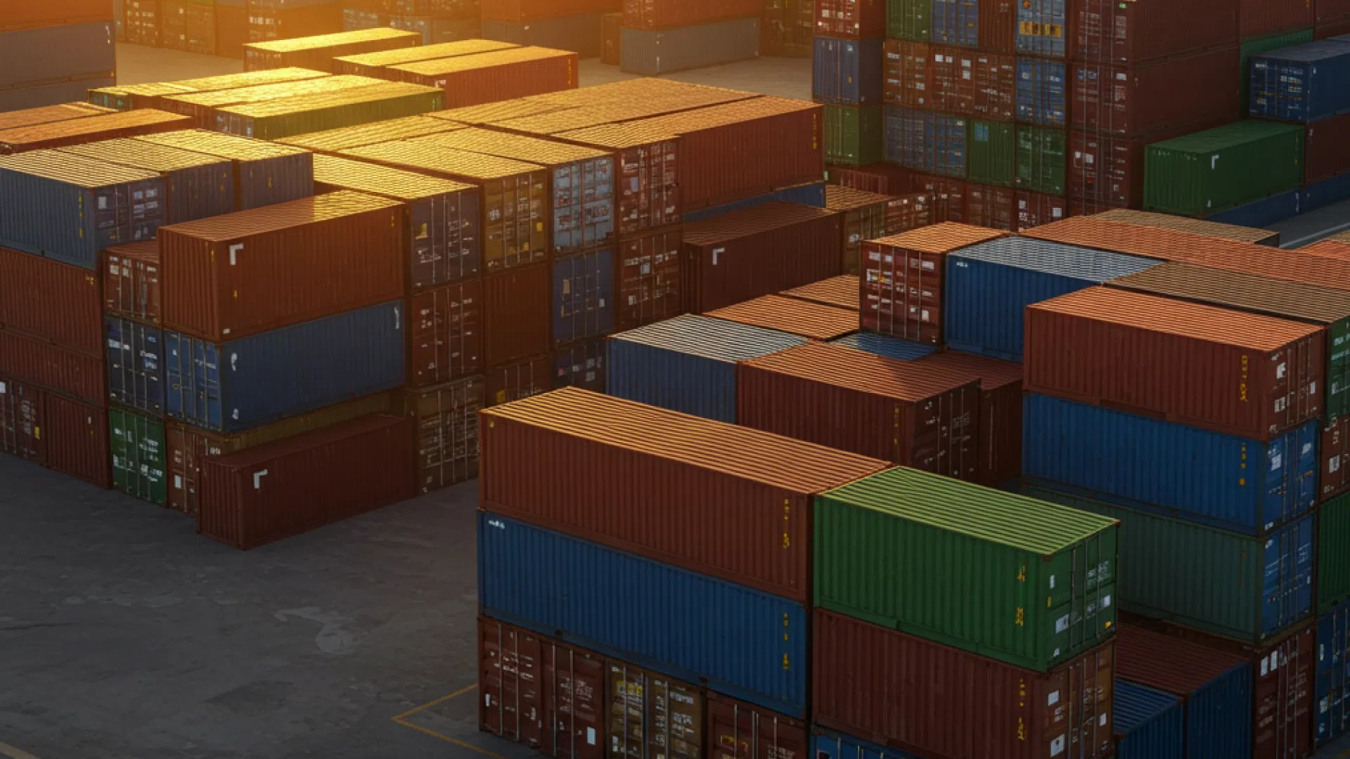 Shipping containers Top view of a large yard filled with numerous shipping containers.