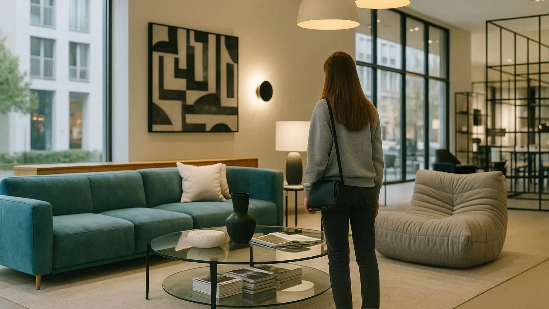 A spacious showroom with luxury furniture for a modern living space